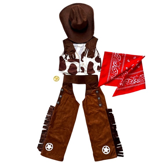 Cowboy Costume Set for Toddlers - Brown White and Red - Picture 1 of 10
